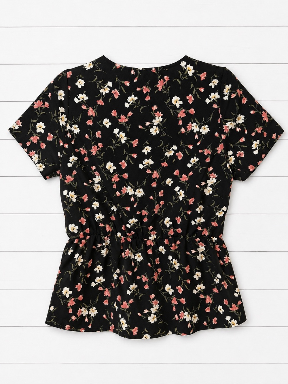 Pleione Black Floral Ruffle Peplum Top Size M - Picture 4 of 6